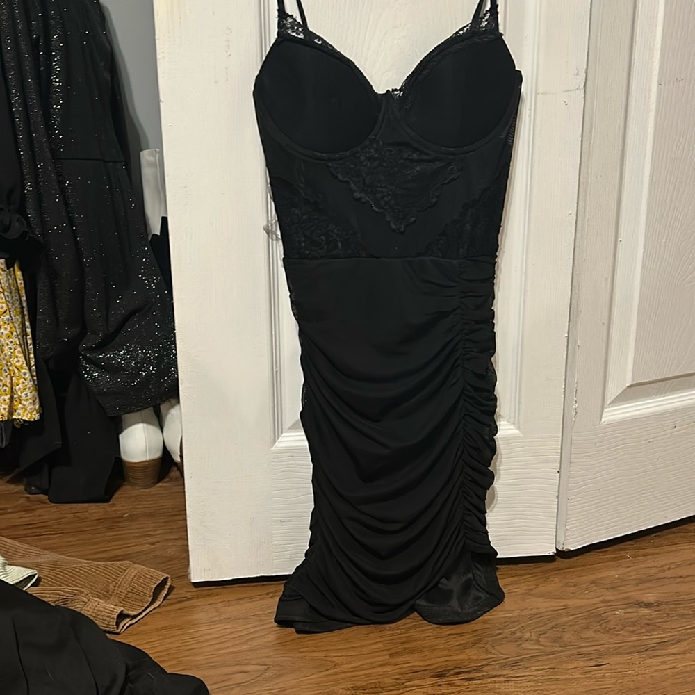 Brand new black mini semi sheer layered mini dress, formal